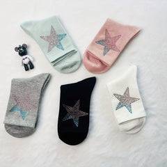 5 Pairs Star Rhinestone Socks Breathable Mid Tube Stockings