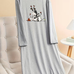 Snowman Graphic Long Sleeve Tee Home Wear Dress