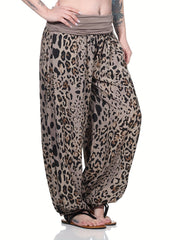 Boho Pants Women's Plus Leopard Print Waist Band Low Rise
