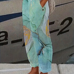 Graphic Print Dual Pockets Loose Pants Casual Comfy Pants