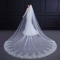 Long Lace Edge Veil Cathedral Style Bridal Hair Accessories
