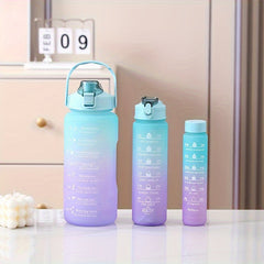 Gradient Large Capacity Plastic Cup Portable Water Bottle With Straw