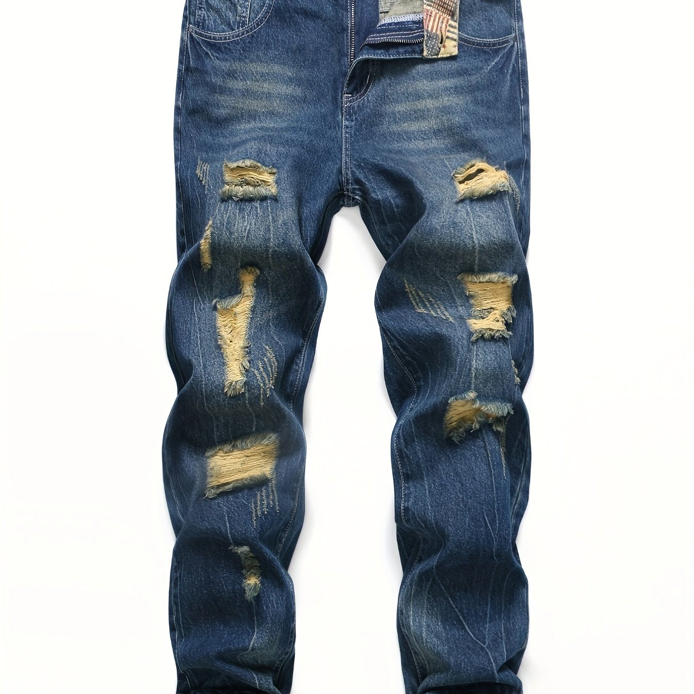 Ripped Straight Leg Jeans Mens Casual Denim Pants