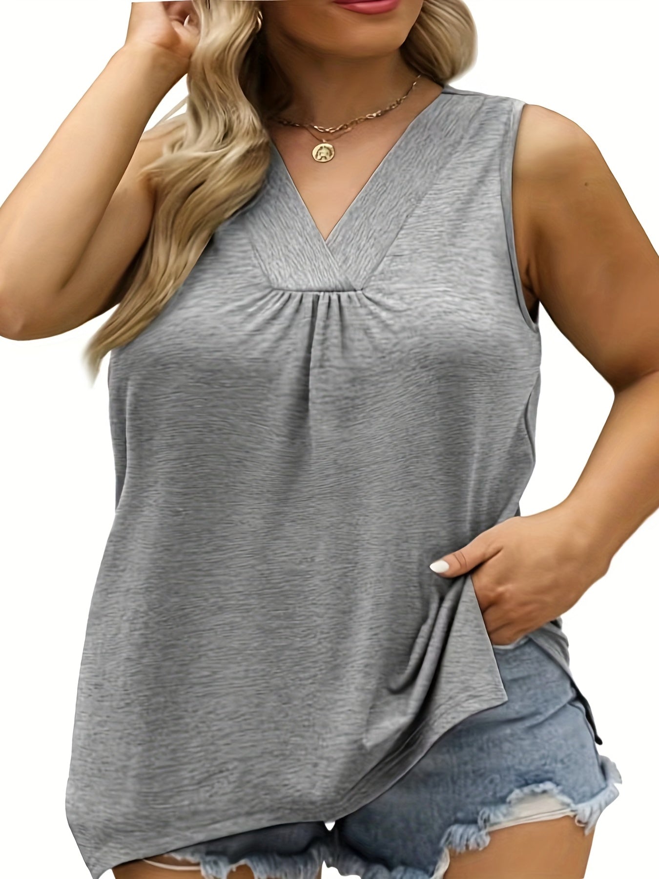 V-Neck Tank Top Loose Fit Slight Stretch