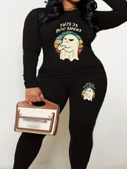 Women's Plus Size Ghost Print Top & Leggings Outfit Set