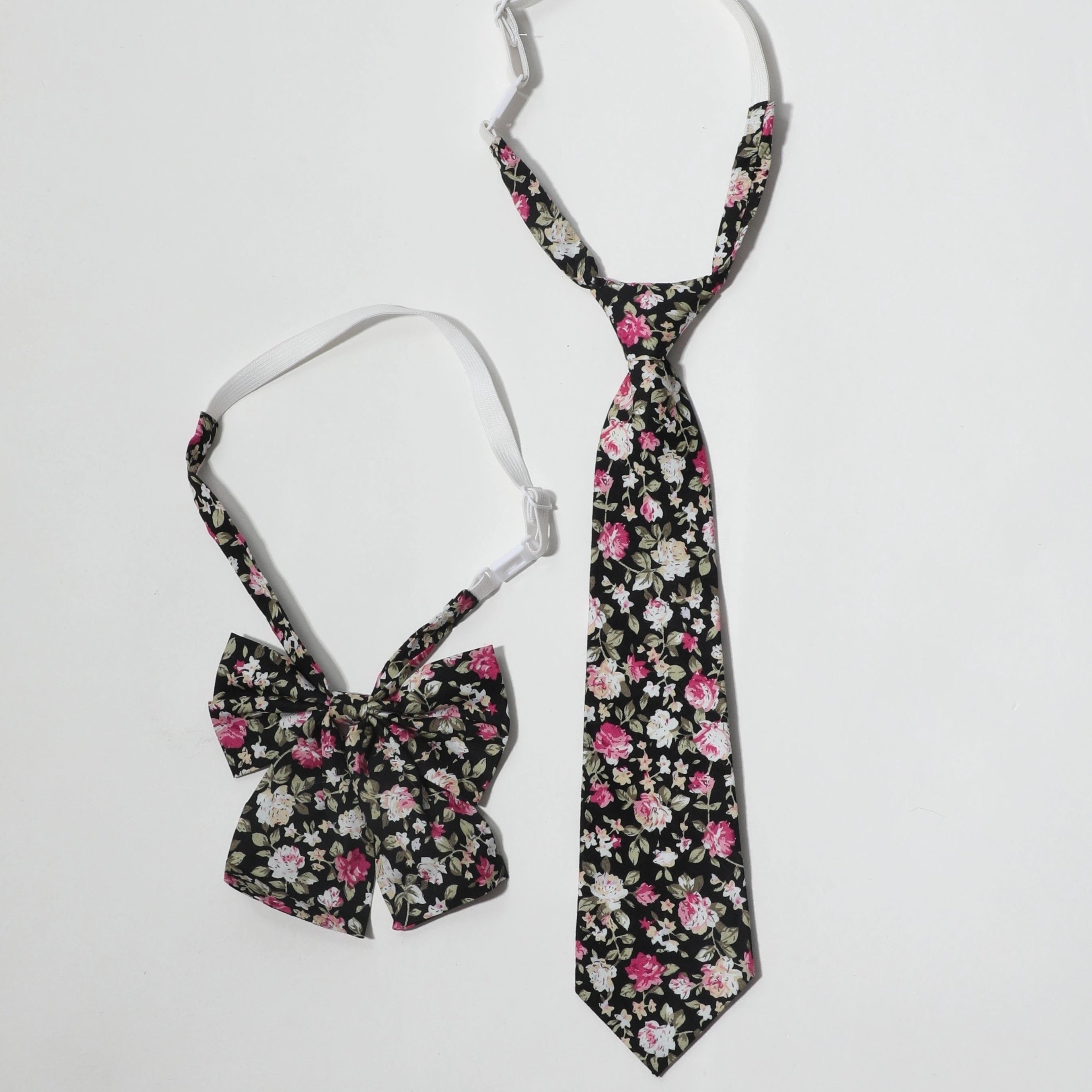 2pcs Flower Print Bow Tie Set Classic Neck Tie College Style