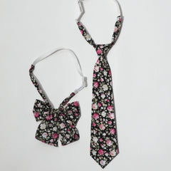 2pcs Flower Print Bow Tie Set Classic Neck Tie College Style