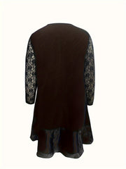 Casual Dress Solid Contrast Lace Long Sleeve