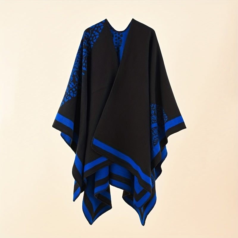 Print Shawl Cape For Women Slit Warm Large Shawl Casual Windproof Sunscreen Wrap