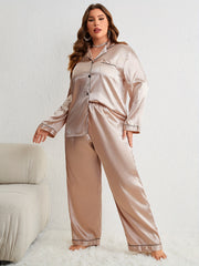 Satin Pajama Set Women's Shirt & Pants 2 Piece Lounge