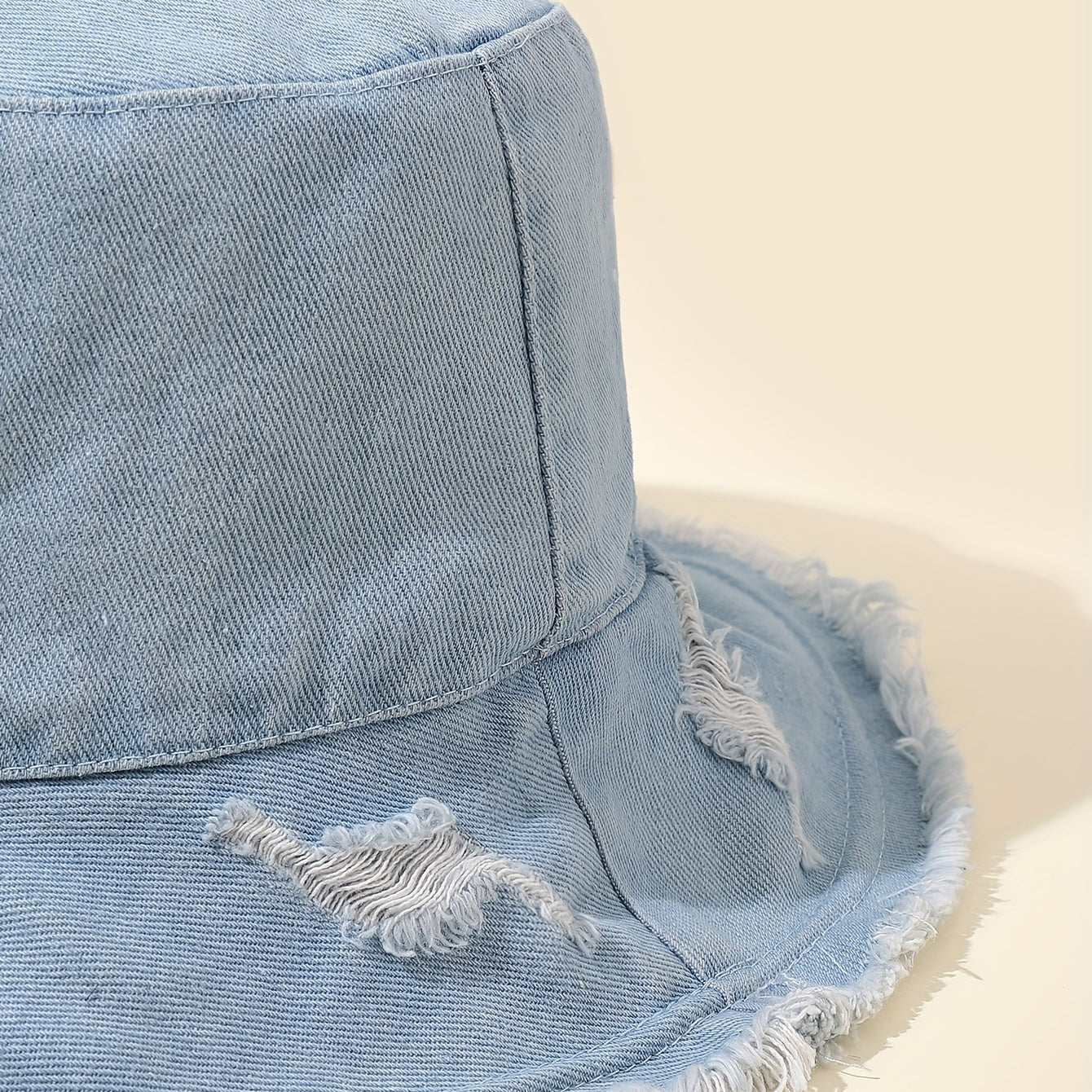 Distressed Ripped Bucket Hat with Frayed Brim for Sunscreen Protection