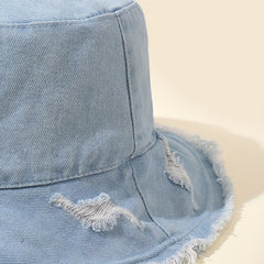 Distressed Ripped Bucket Hat with Frayed Brim for Sunscreen Protection