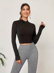 Slimming Sports Top Long Sleeves Half Zip Mock Neck Fitness Top
