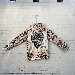 Leopard Print Hoodies Girls Comfy Hooded Pullover Kids Clothes