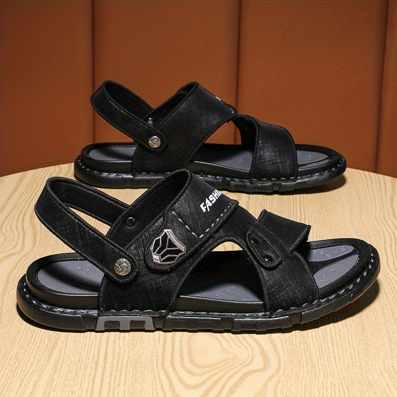 Men's Solid Open Toe Strap Sandals Rubber Sole Anti-skid Slip-On