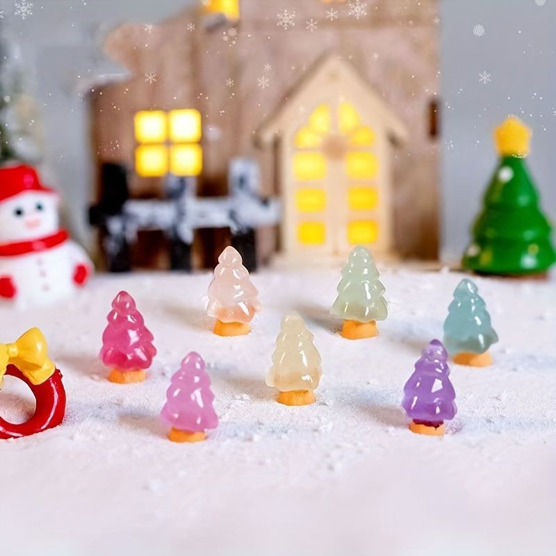 30pcs Christmas Glow Resin Mini Tree Decoration Small Ornaments Aquarium