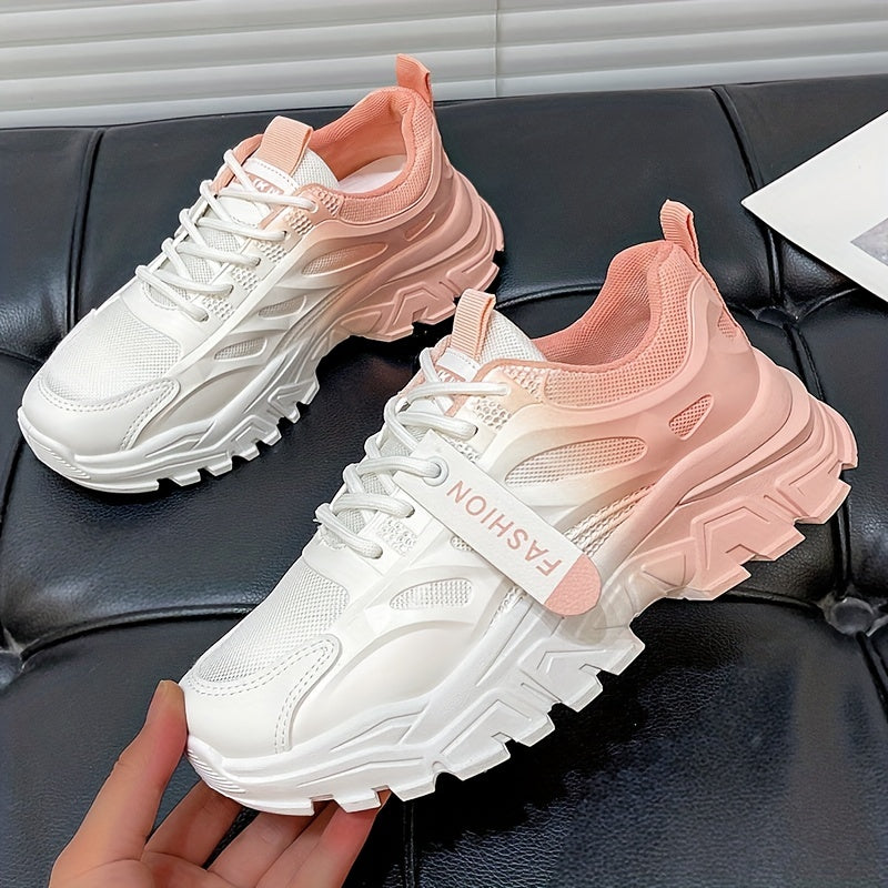 Ombre Chunky Sneakers Lace Up Low Top Sports Shoes