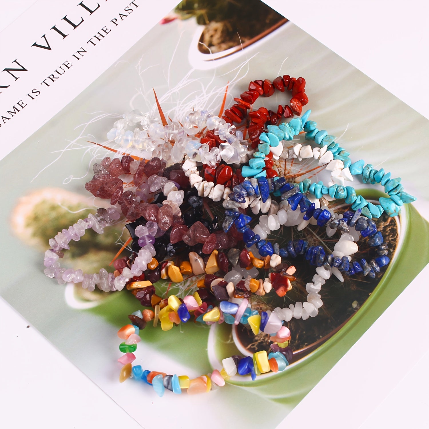 Natural Stone Crushed Stone Chain Bracelet Colorful Elastic Teen Bracelet