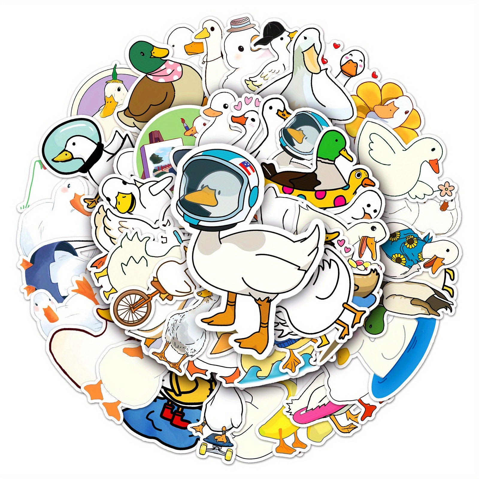 50pcs Duck Stickers Waterproof Vinyl Decals with Colorful Cartoon Designs