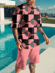 Geometric Print Men's 2Pcs Outfit Short Sleeve T-Shirt & Shorts Set