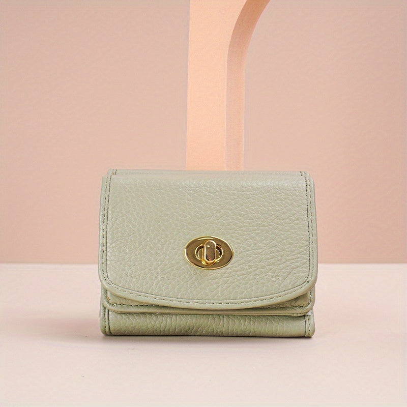 Women's Leather Trifold Wallet with Snap Closure and Coin Pocket