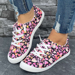 Love Heart Pattern Flat Shoes Slip On Casual Lightweight Soft Comfortable Walkin
