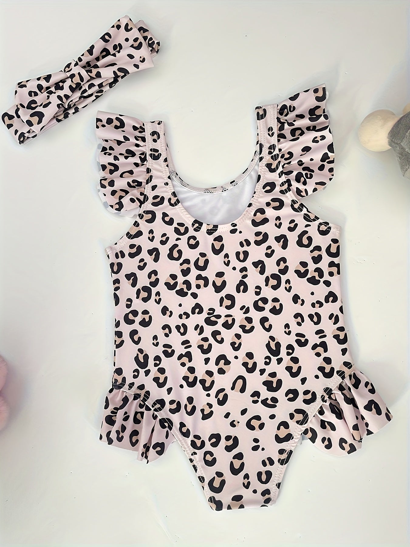 Leopard Print Swimwear With Headband Girls Bathing Suit Summer