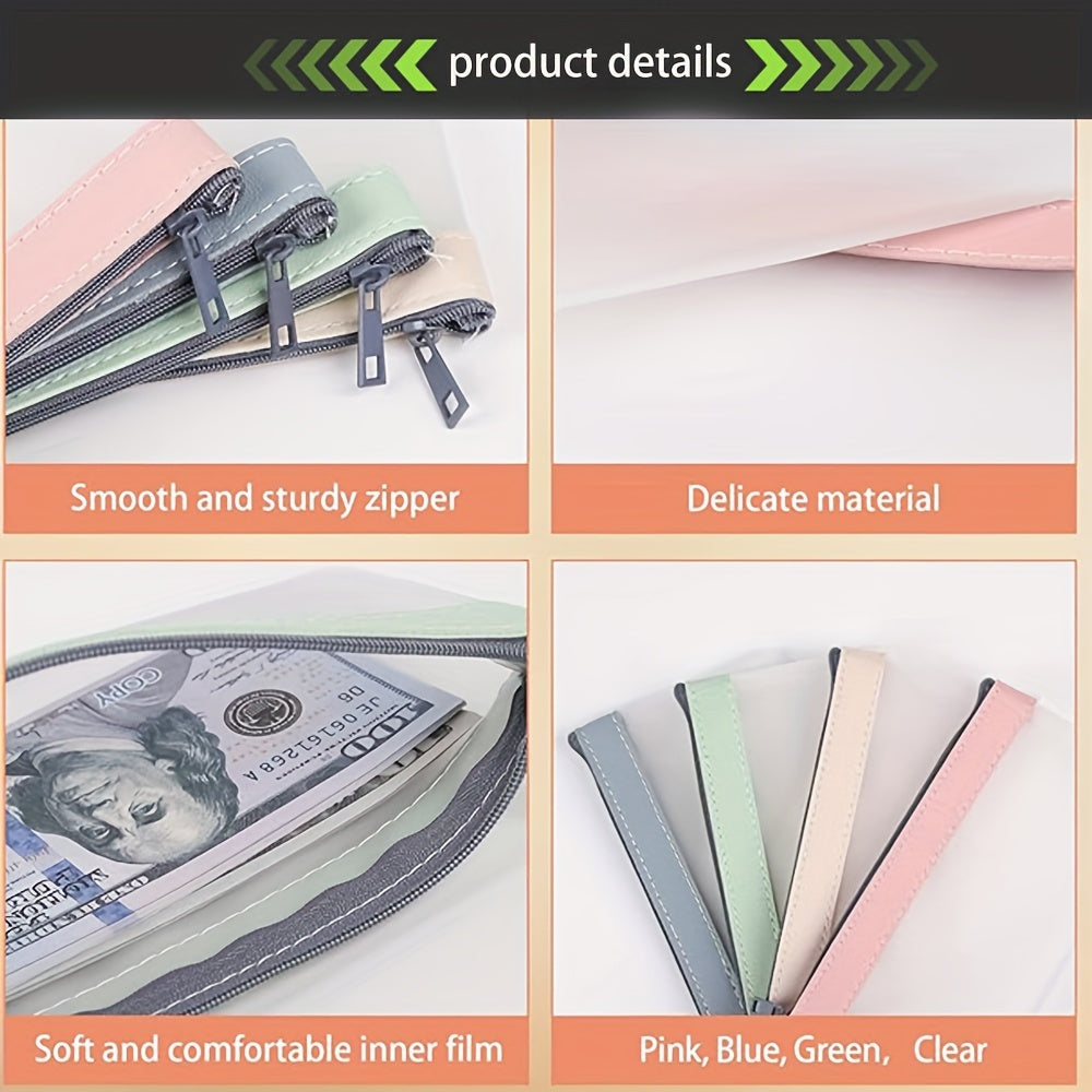 Money Bags With Zipper Cash Envelopes 18.49 X 9.98 Cm Clear Bank Deposit Bags