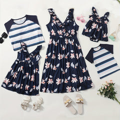 Striped T-shirts for Man and Boy, Floral Dresses for Woman and Girl