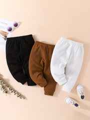 Toddler Baby Waffle Tricolor Pants Set Leggings Seamless Harem Style Ribbed Knit