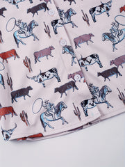 Boys Cow Short Sleeves Button Down Shirt Tops for Summer