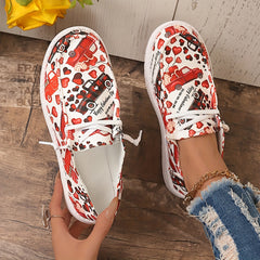 Women's Skateboard Shoes with Truck & Heart Patterns Flat Lace-up Shoes