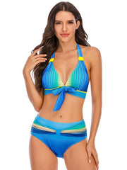 Halter Neck Bikini Set V Neck Tie Front High Cut High Waist Two Pieces Swimsuit