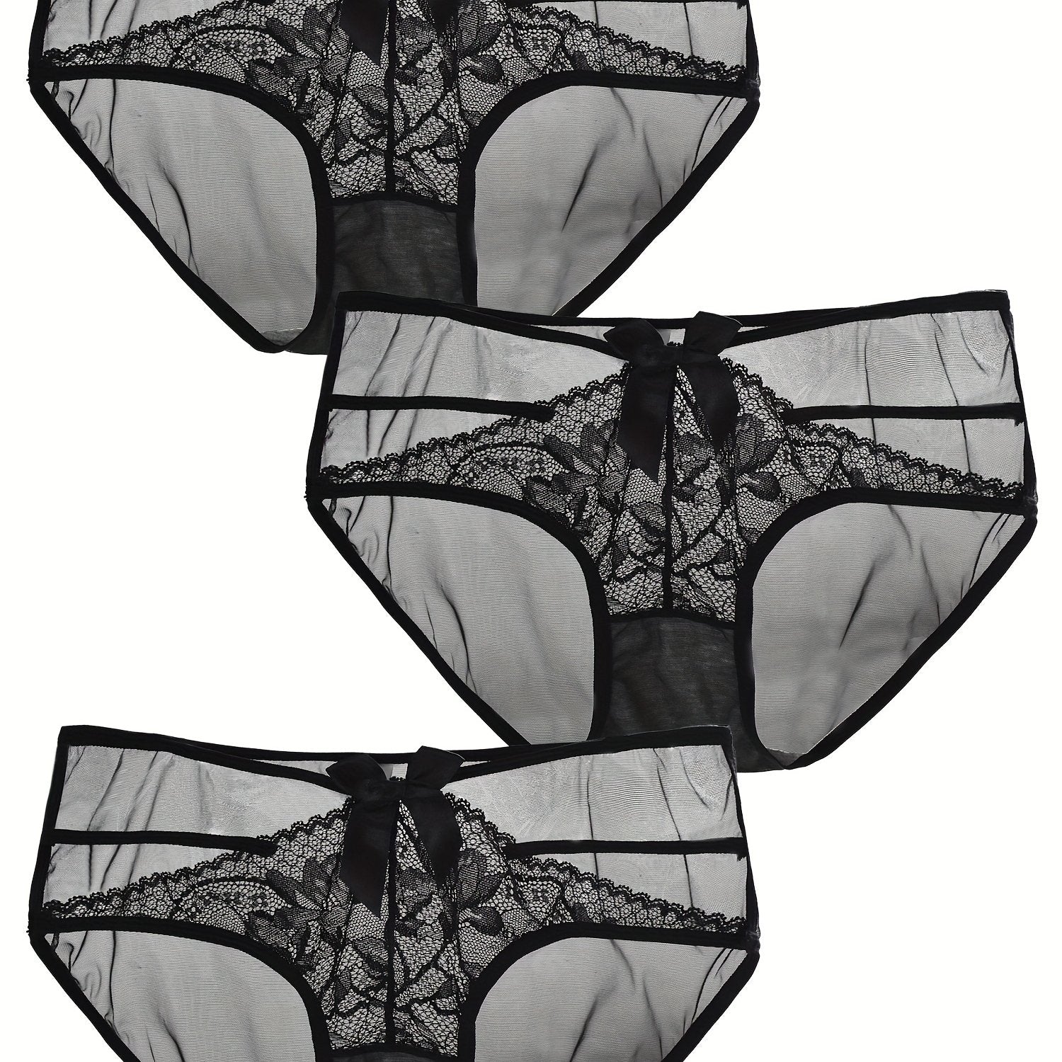 3 Pack Sexy Plus Size Lace Mesh Low Rise Briefs Set