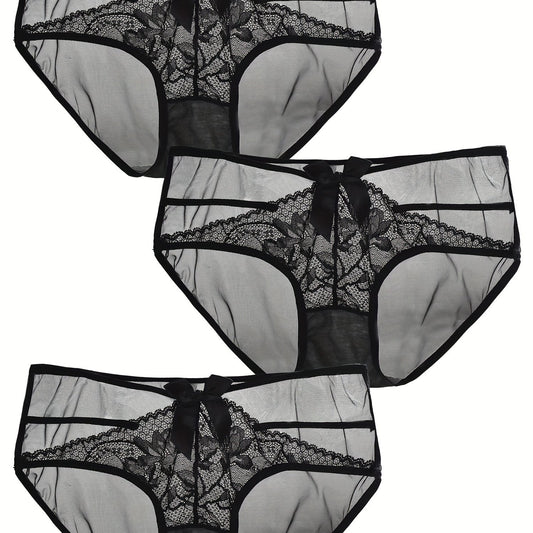 3 Pack Sexy Plus Size Lace Mesh Low Rise Briefs Set