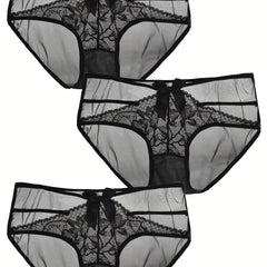 3 Pack Sexy Plus Size Lace Mesh Low Rise Briefs Set