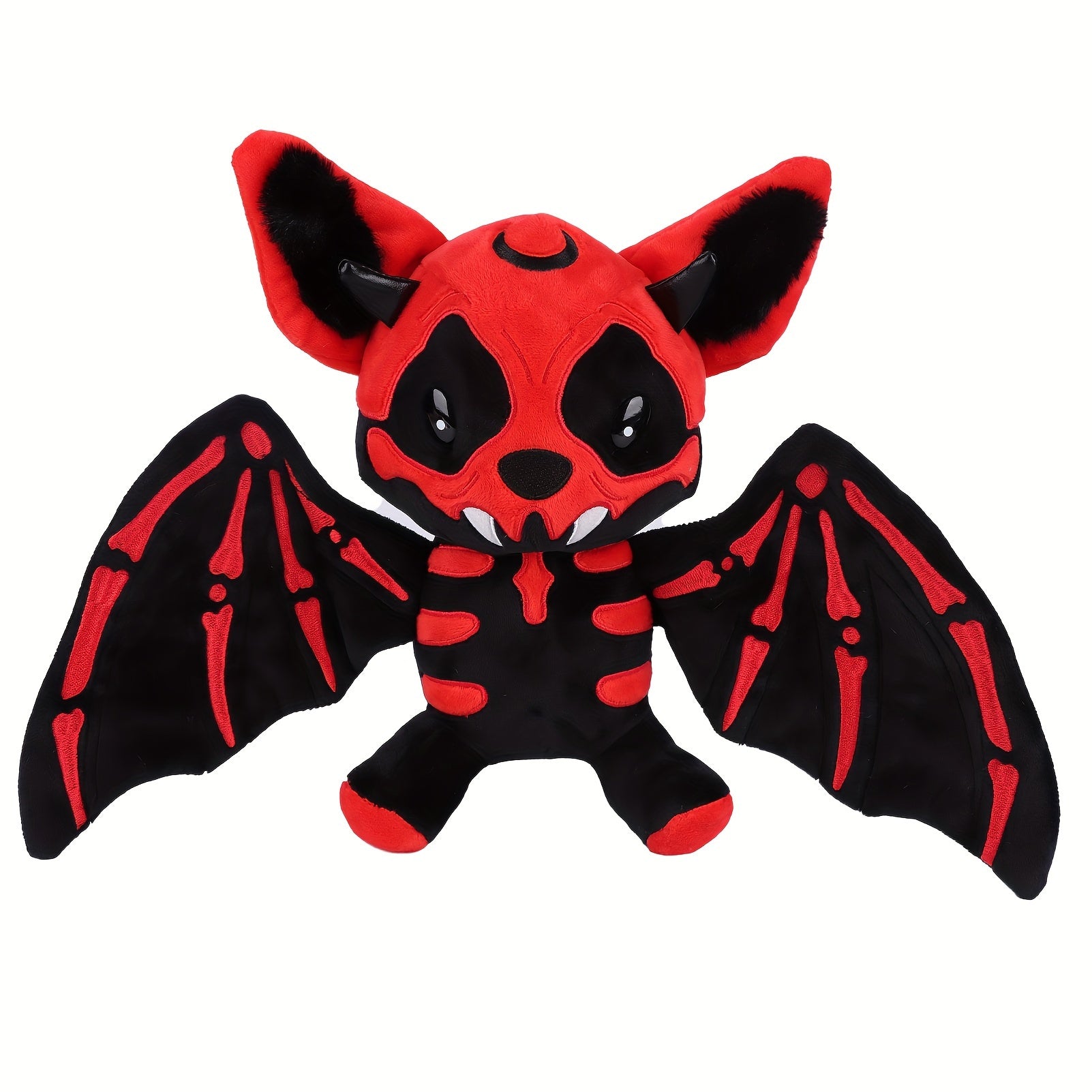 Halloween Skeleton Bat Plush Toy with Orange Wings Soft Stuffed Animal Red