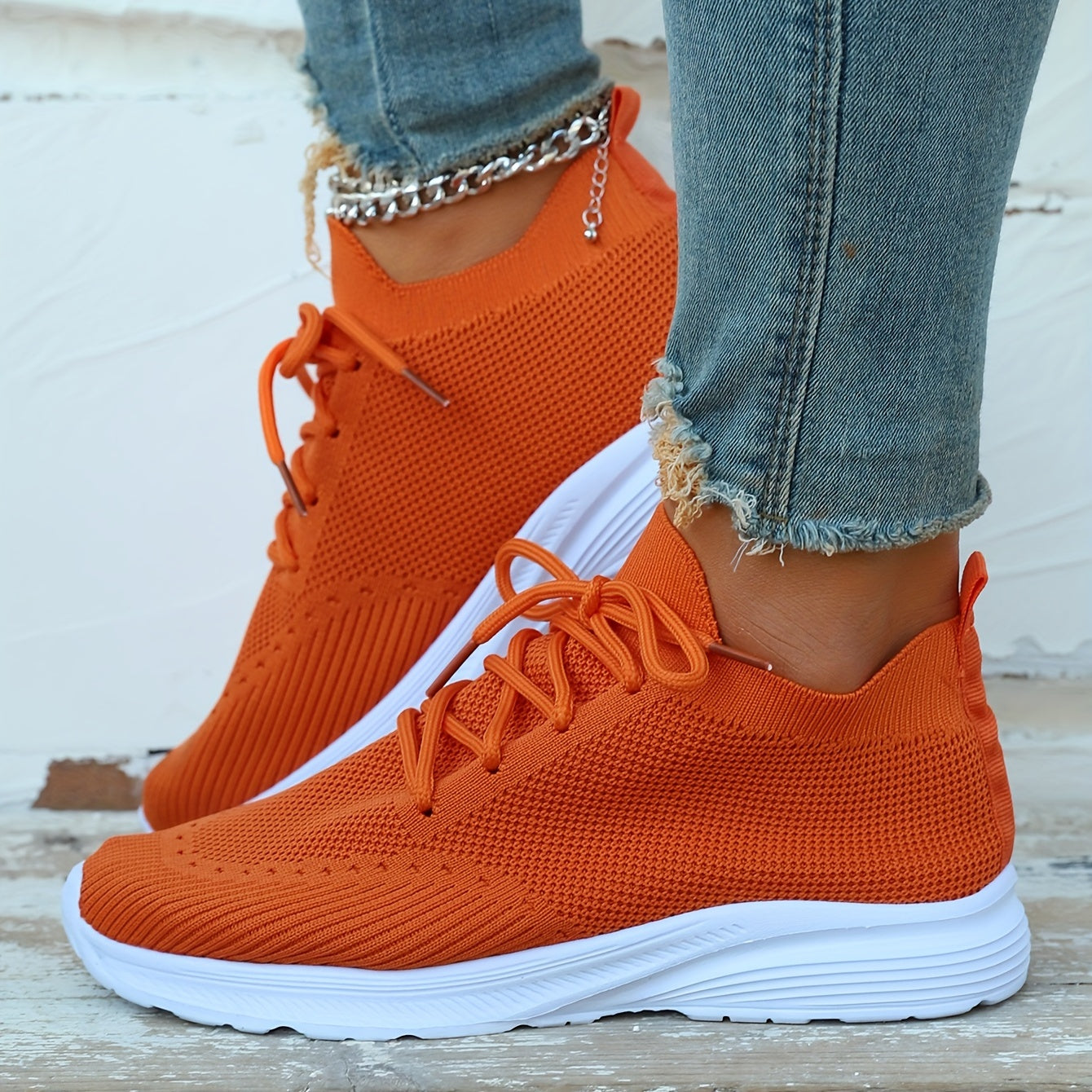 Women's Breathable Knit Sneakers Casual Lace Up Outdoor Shoes