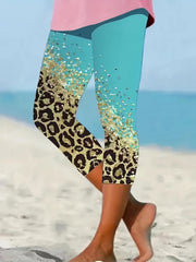 Leopard Print Skinny Capris Leggings Elastic Waist Cropped Leggings