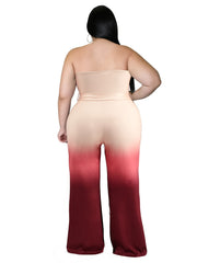 Ombre Print Strapless Flared Leg Jumpsuit With Belt Plus Size
