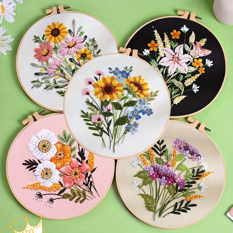 Floral Embroidery Kit With Hoop Beginner Practice Set