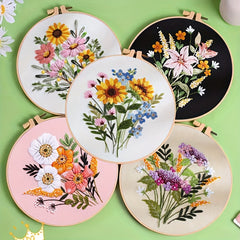 Floral Embroidery Kit With Hoop Beginner Practice Set