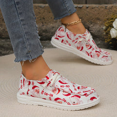 Christmas Santa Print Slip-On Canvas Sneakers Lightweight Loafers Shoes