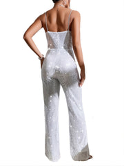 Sequined Cami Jumpsuit Backless Straight Leg