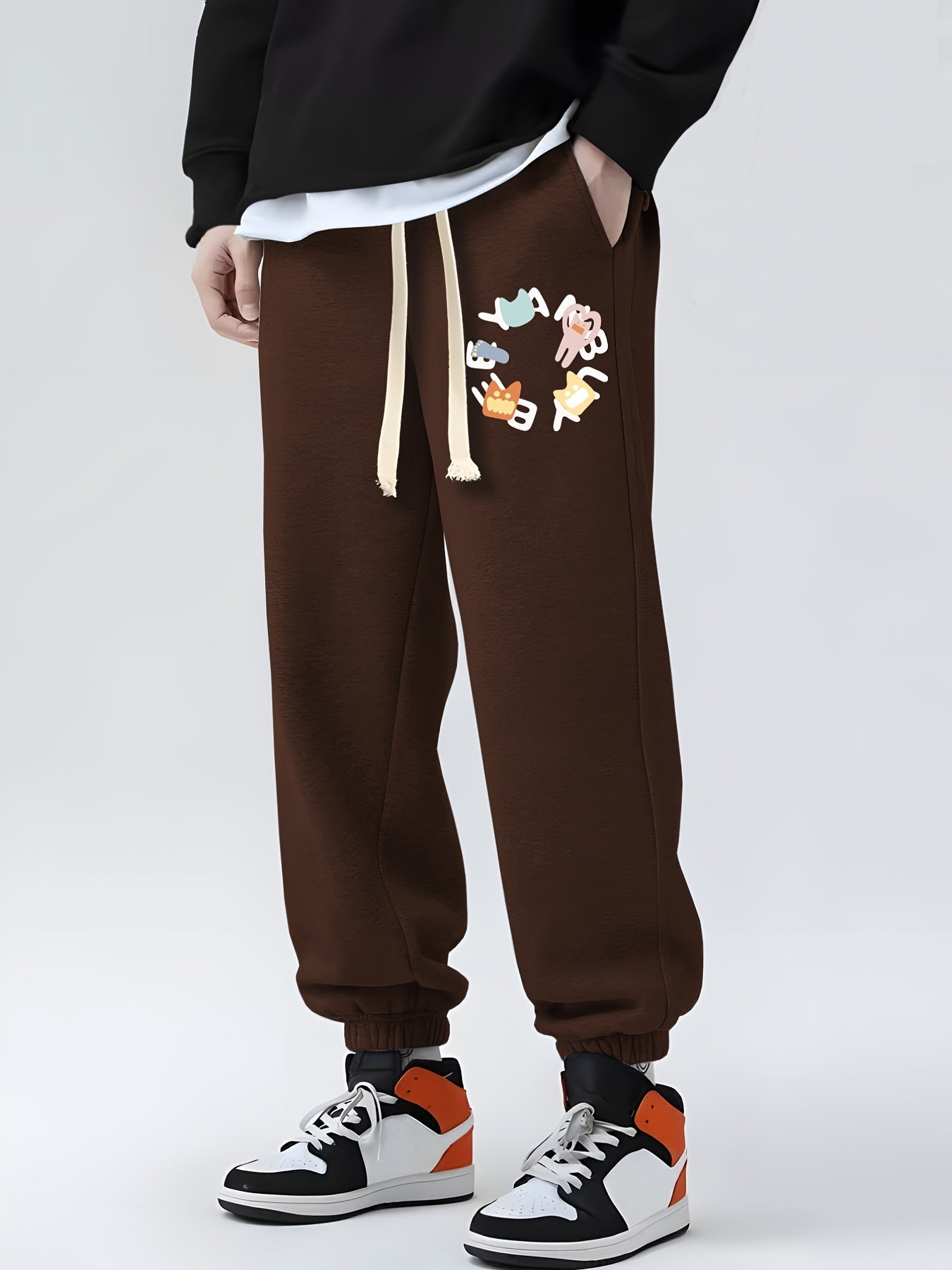 Letter Ring Print Sweatpants Casual Drawstring Jogger Pants