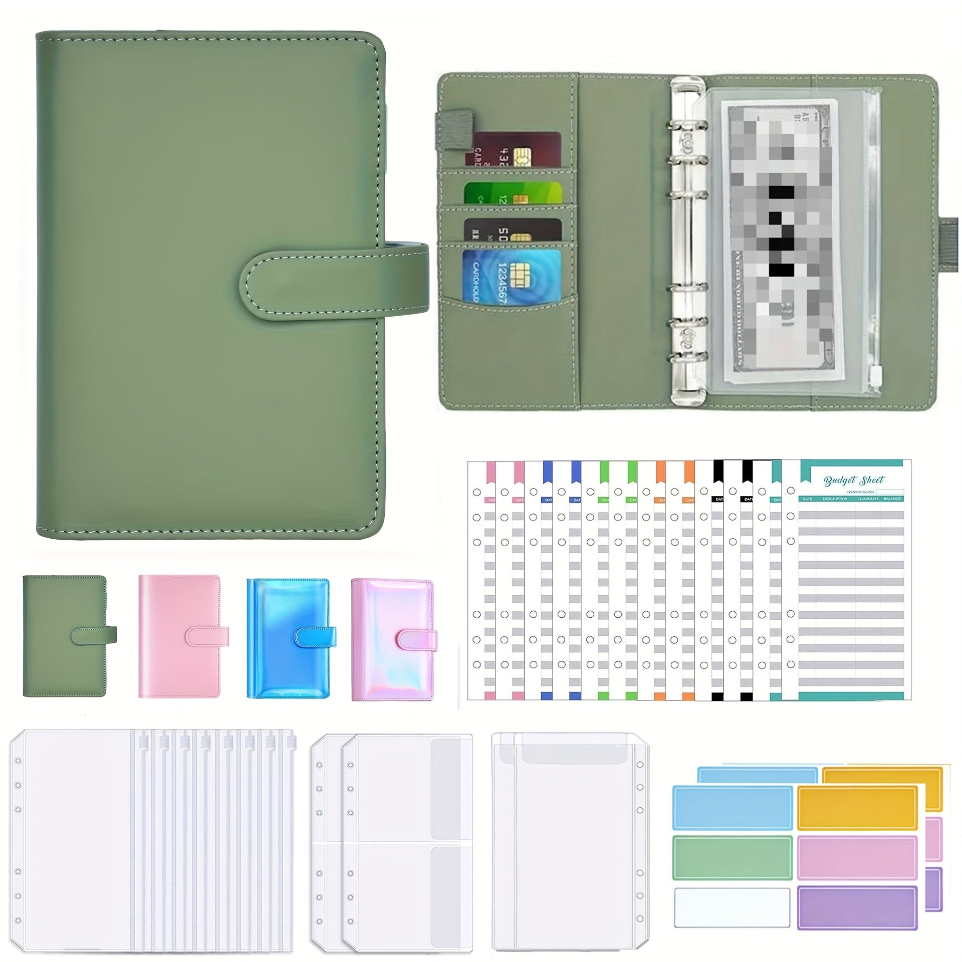 Budget Binder w/ Zipper Envelopes & Expense Sheets Money Organizer