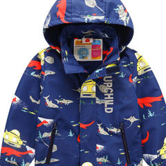 Boy's Hooded Rain Jacket Waterproof Windbreaker Raincoat Winter Warm Fleece