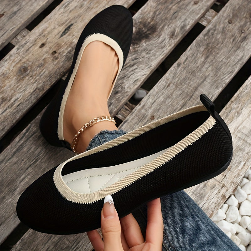 Women's Colorblock Flying Woven Flat Shoes Pointed Toe Slip On Shoes