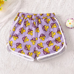 Girls Mushroom Graphic Elastic Waist Sports Casual Shorts