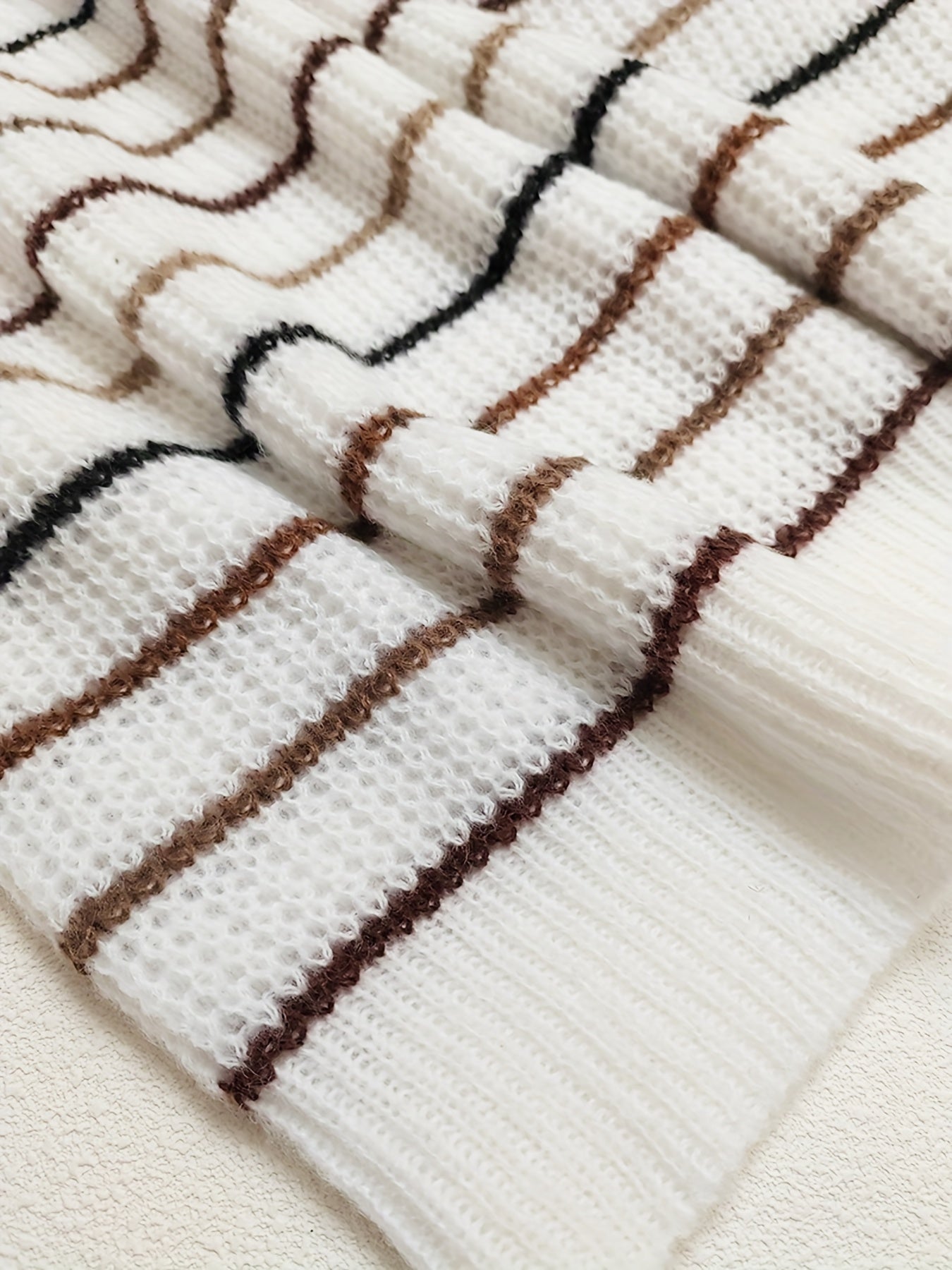 Striped Print Knit Sweater V Neck Long Sleeve Casual